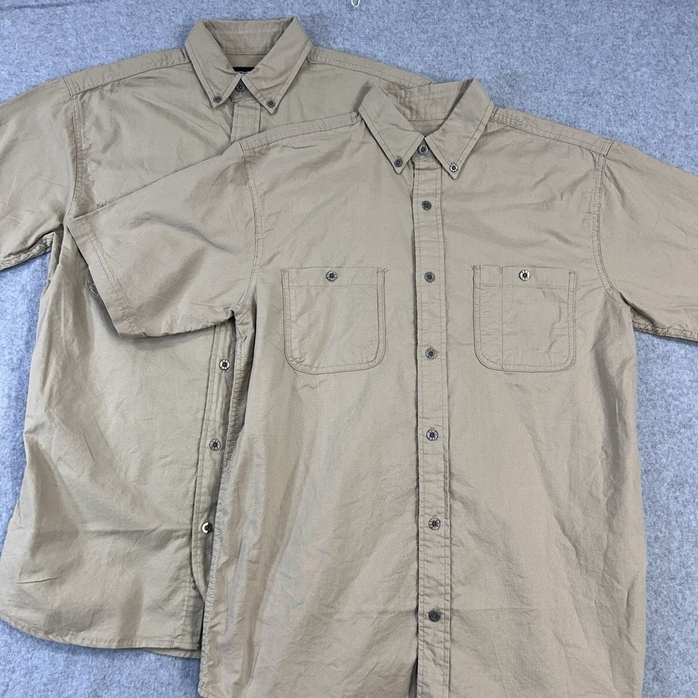 Lot 2 KEY Work Shirts Mens Med  Tan Khaki Button Front Long Sleeve 2 Pocket NWOT